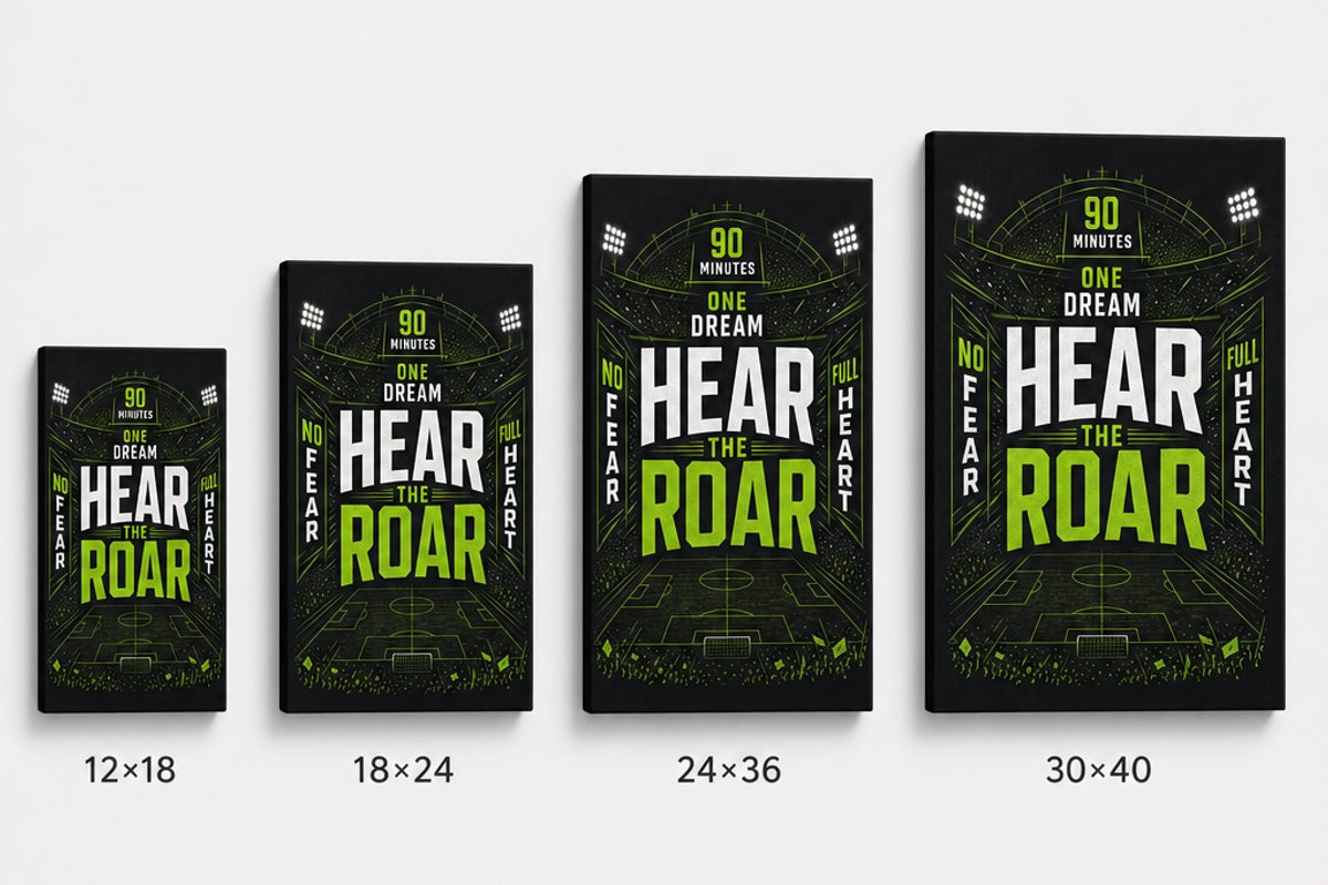 Hear The Roar Stadium Typography Canvas Wall Art canvas size comparison