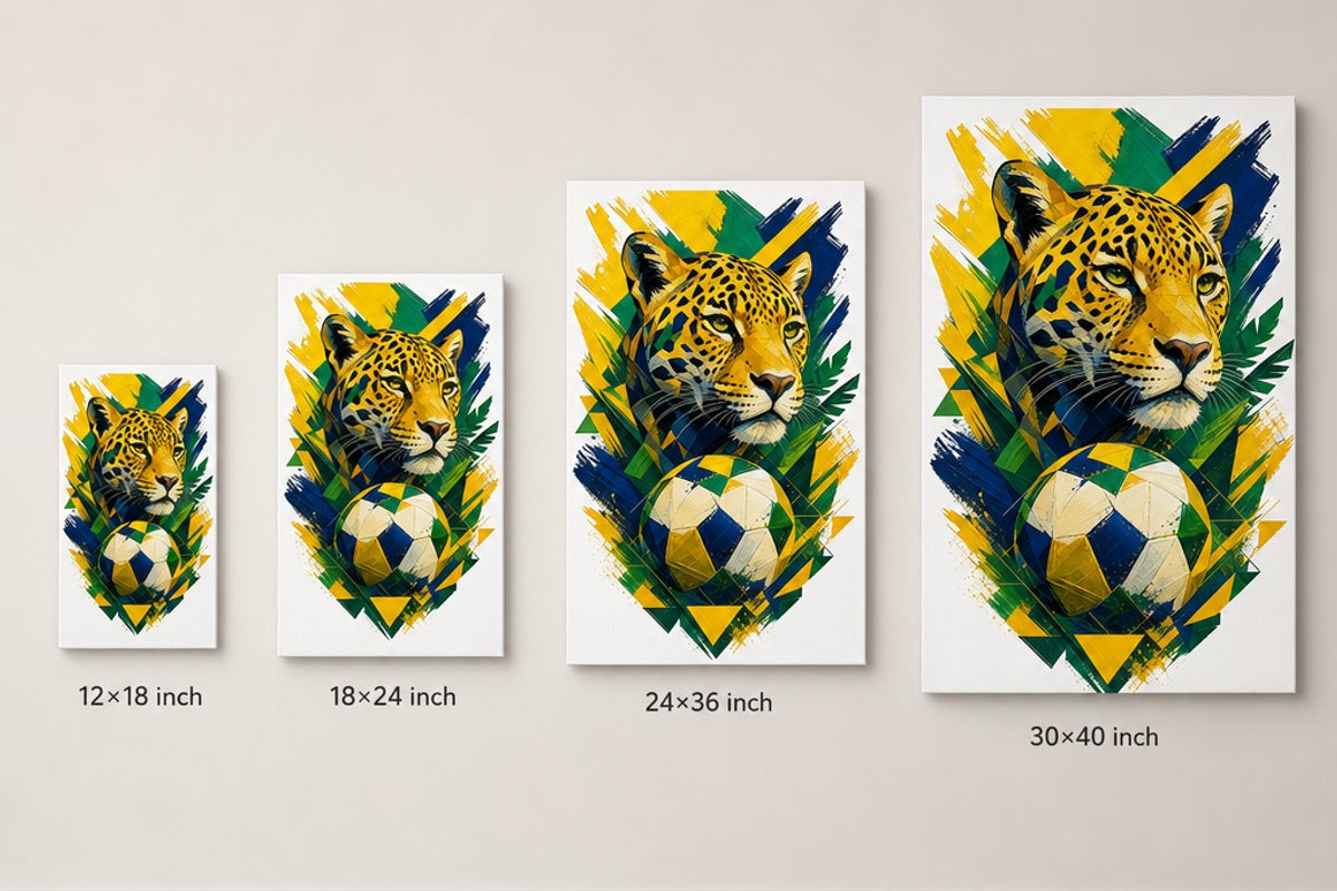 Brazil Jaguar National Pride Soccer Canvas Wall Art canvas size comparison