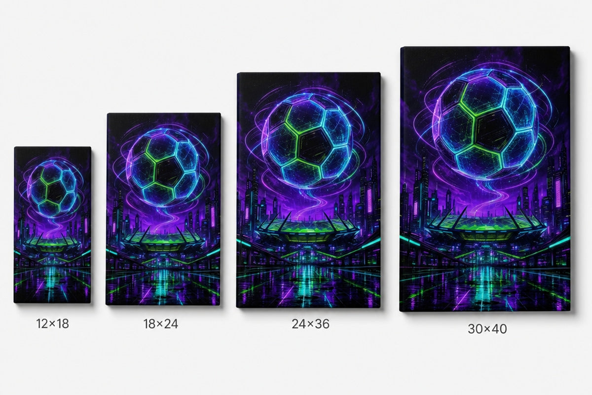 Hologram Ball City Soccer Canvas Wall Art canvas size comparison