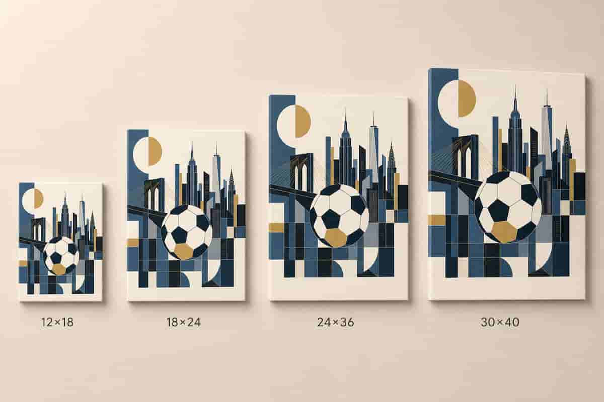 New York 2026 World Stage Soccer Canvas Wall Art canvas size comparison