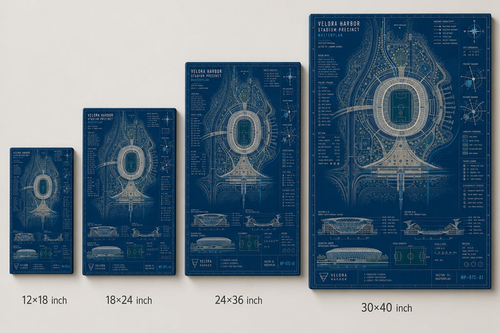 Host City Stadium Masterplan Canvas Wall Art canvas size comparison