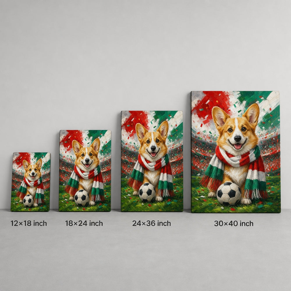 Corgi Soccer Fan Canvas Wall Art canvas size comparison