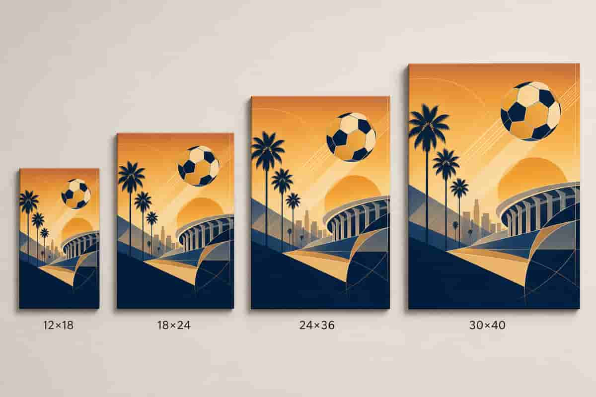 Los Angeles 2026 World Stage Soccer Canvas Wall Art canvas size comparison