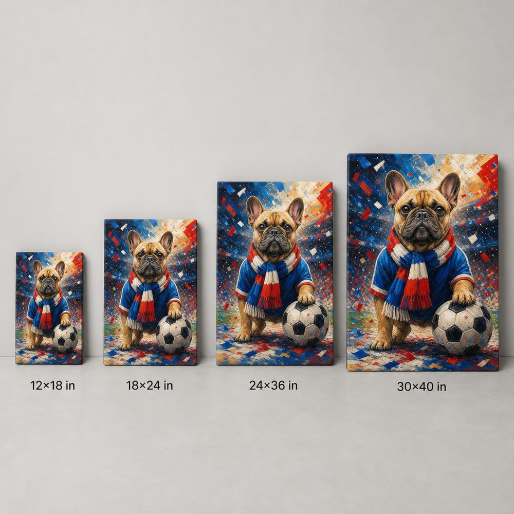 French Bulldog Soccer Fan Canvas Wall Art canvas size comparison