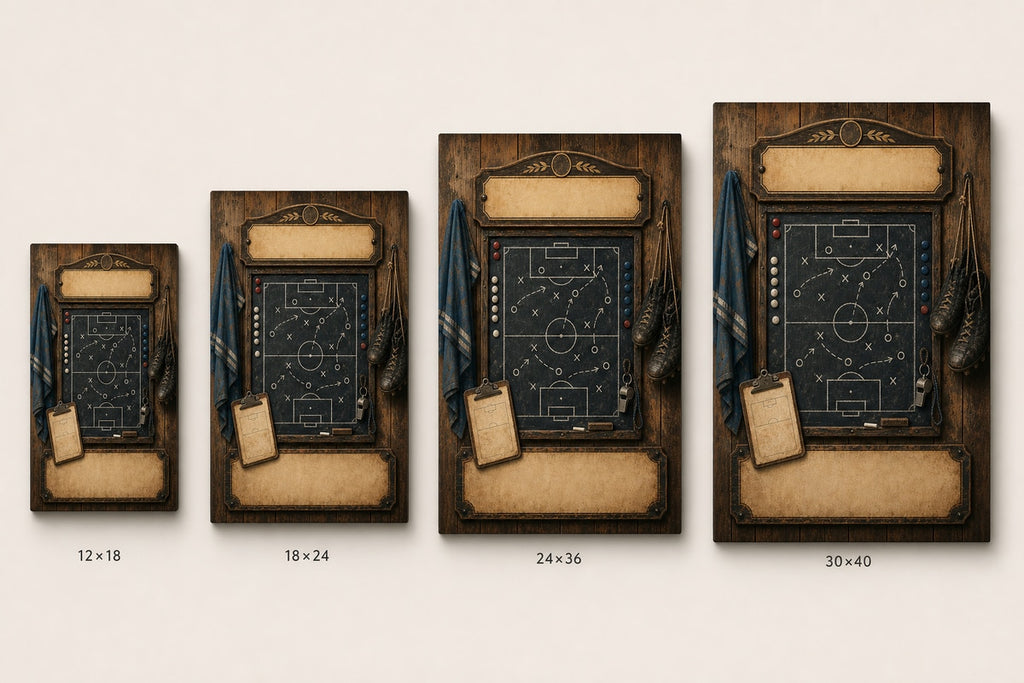 Custom Vintage Soccer Tactics Board Canvas Wall Art canvas size comparison generated with gpt-image-2