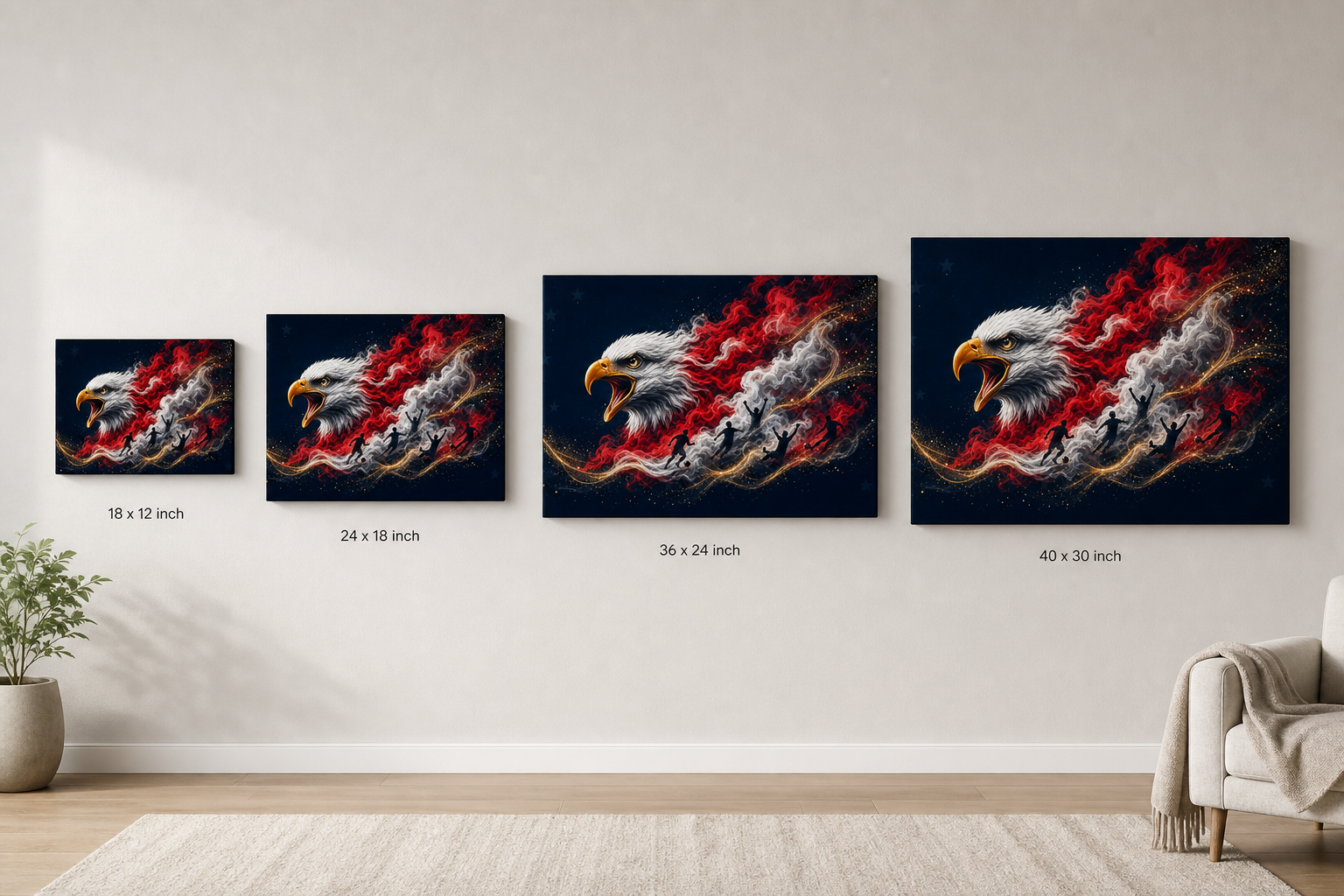 USA Eagle Smoke Soccer Canvas Wall Art - Size Comparison