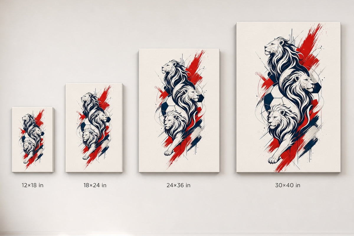 England Three Lions National Pride Soccer Canvas Wall Art canvas size comparison