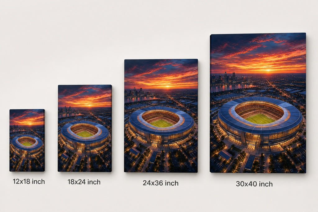 Twilight Aerial Stadium Art Canvas Wall Art canvas size comparison