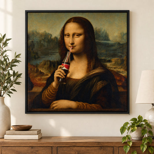 Mona Lisa Drinking Cola Modern Canvas Painting Wall Decor | black_independent_close