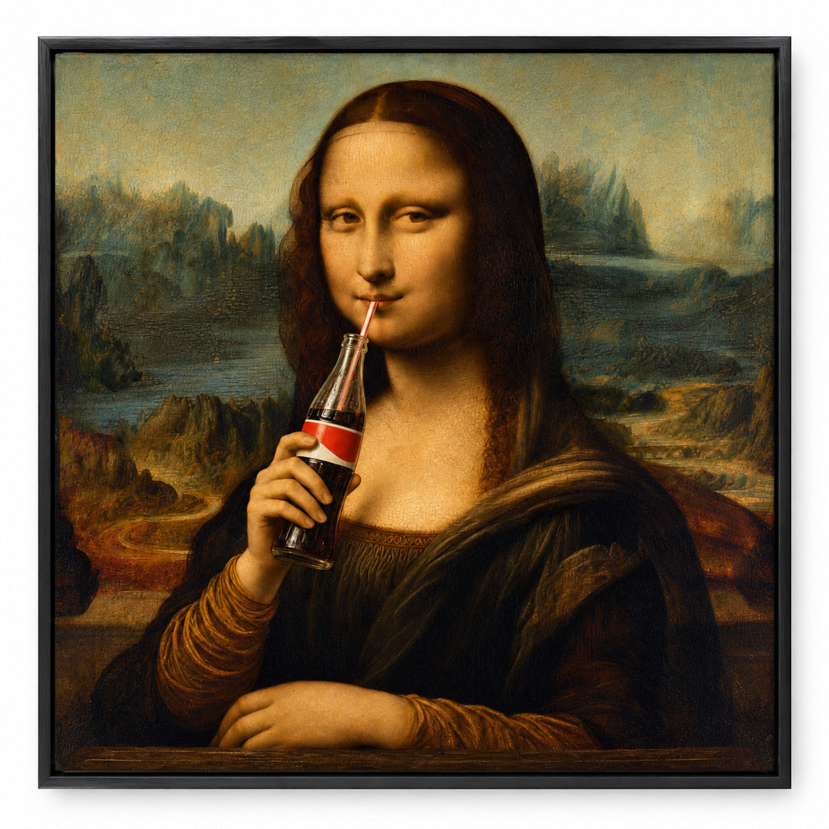 Mona Lisa Drinking Cola Modern Canvas Painting Wall Decor | black_sku