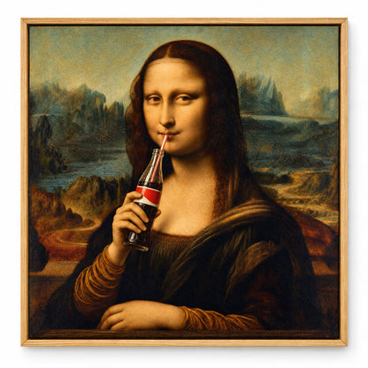 Mona Lisa Drinking Cola Modern Canvas Painting Wall Decor | brown_sku