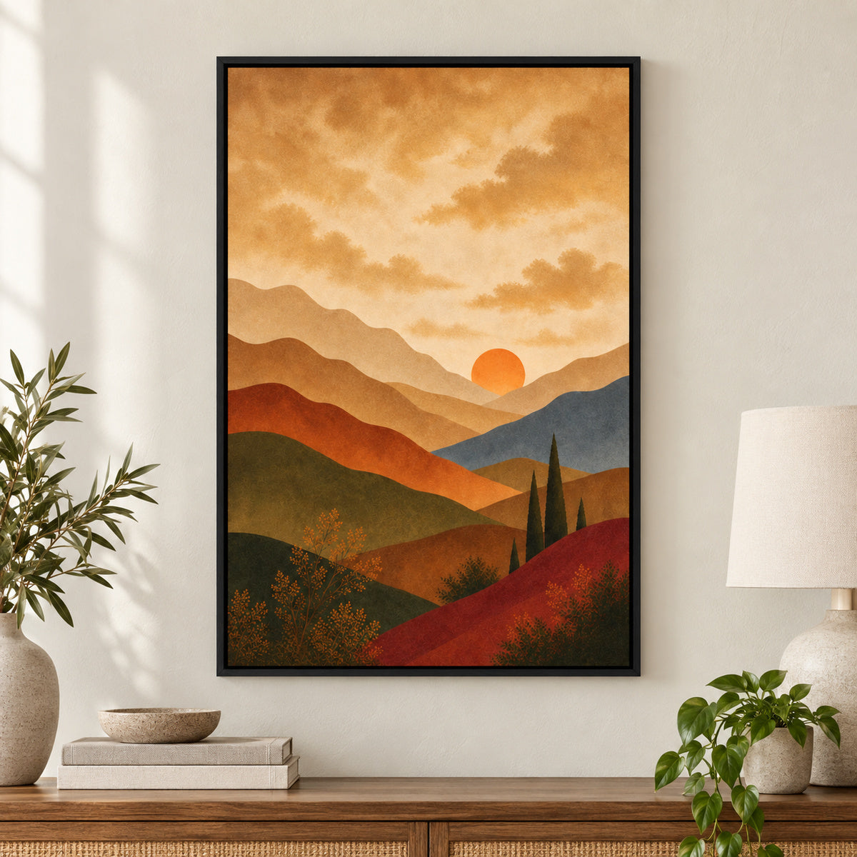 Earth Tone Warm Neutral Abstract Canvas Painting Wall Decor | black_independent_close