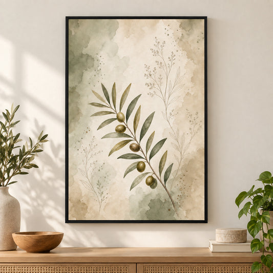 Olive Branch Botanical Line Art Canvas Painting Wall Decor | black_independent_close
