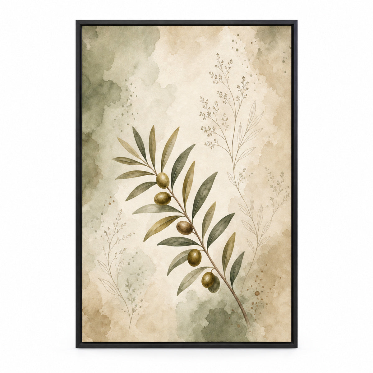 Olive Branch Botanical Line Art Canvas Painting Wall Decor | black_sku