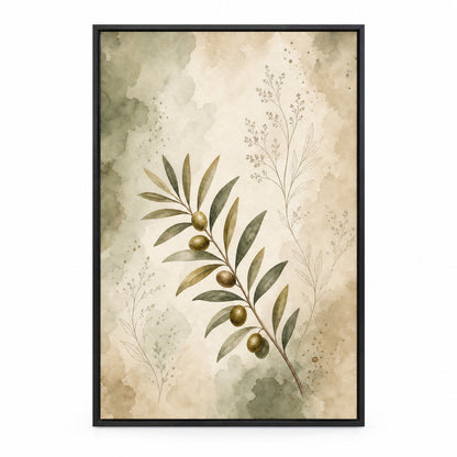 Olive Branch Botanical Line Art Canvas Painting Wall Decor | black_sku