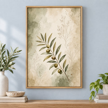 Olive Branch Botanical Line Art Canvas Painting Wall Decor | brown_independent_close