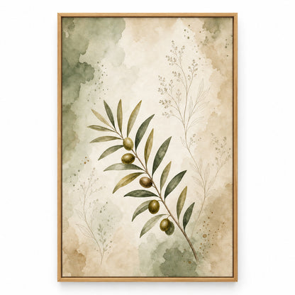 Olive Branch Botanical Line Art Canvas Painting Wall Decor | brown_sku