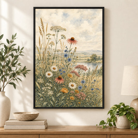 Wildflower Meadow Botanical Canvas Painting Wall Decor | black_independent_close