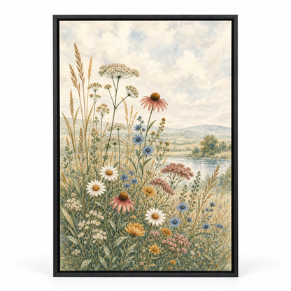 Wildflower Meadow Botanical Canvas Painting Wall Decor | black_sku