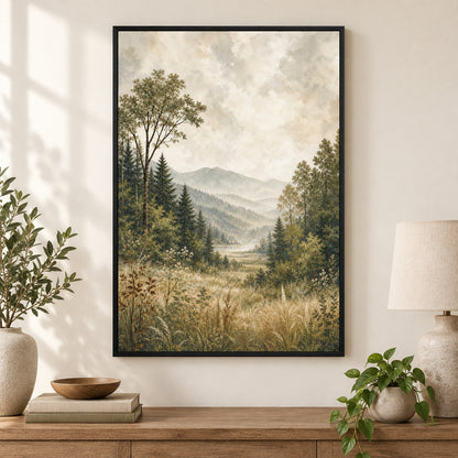 Serene Forest Nature Canvas Painting for Living Room Decor | black_independent_close