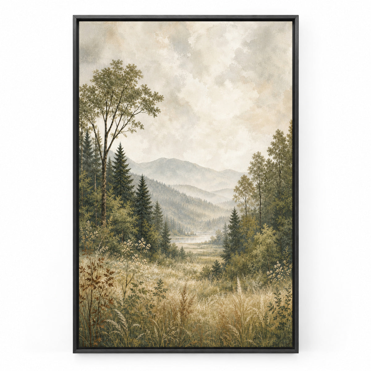 Serene Forest Nature Canvas Painting for Living Room Decor | black_sku