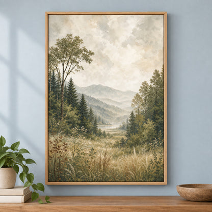 Serene Forest Nature Canvas Painting for Living Room Decor | brown_independent_close