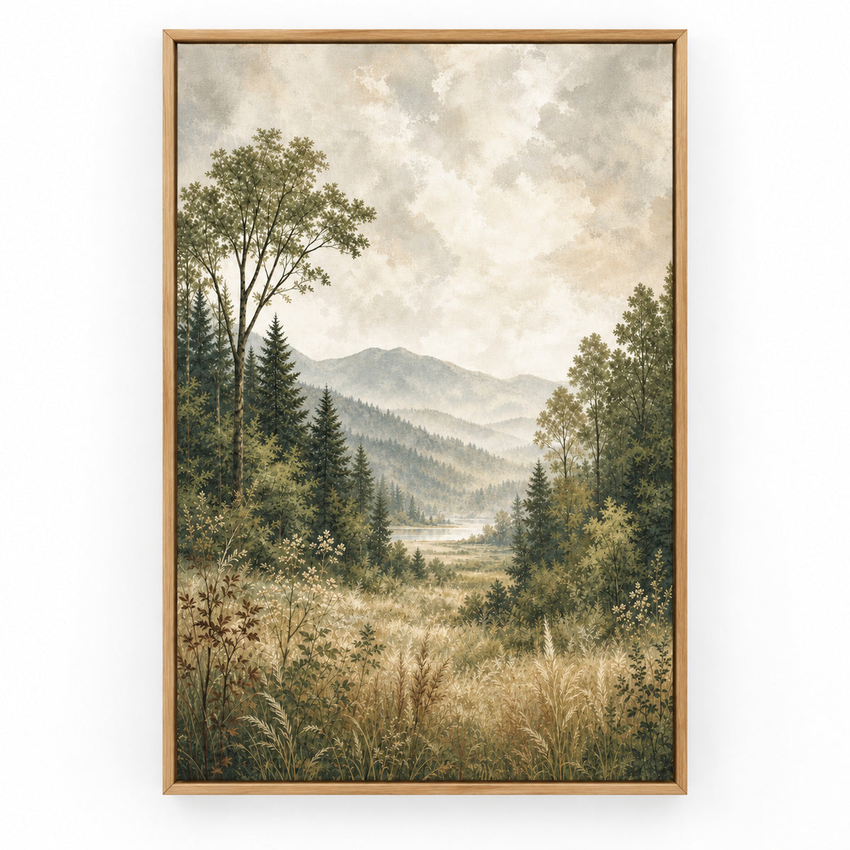 Serene Forest Nature Canvas Painting for Living Room Decor | brown_sku