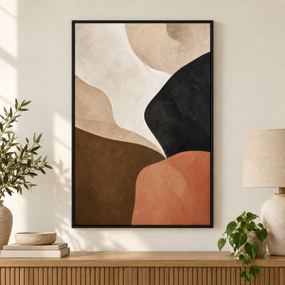Beige Black Terracotta Abstract Canvas Painting Wall Decor | black_independent_close