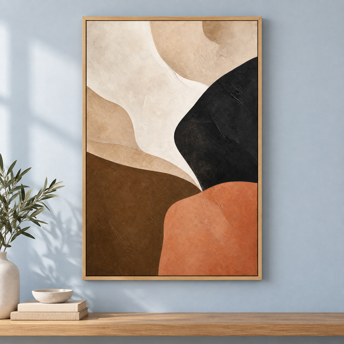 Beige Black Terracotta Abstract Canvas Painting Wall Decor | brown_independent_close