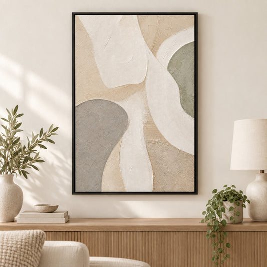 Minimalist Beige Textured Abstract Canvas Wall Art | black_independent_close