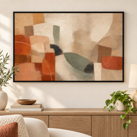Earth Tone Modern Abstract Sofa Canvas Painting Wall Decor | black_independent_close