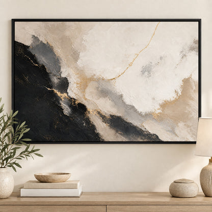 Black White Gold Modern Abstract Canvas Painting Wall Decor | black_independent_close