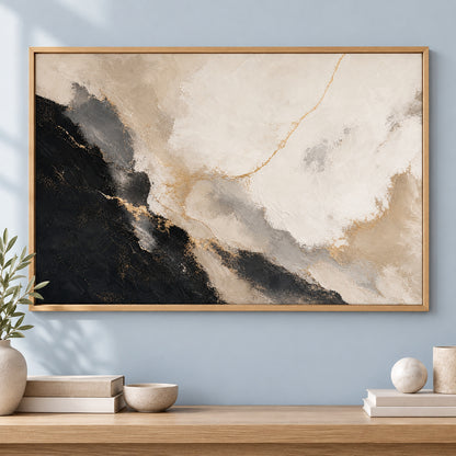 Black White Gold Modern Abstract Canvas Painting Wall Decor | brown_independent_close