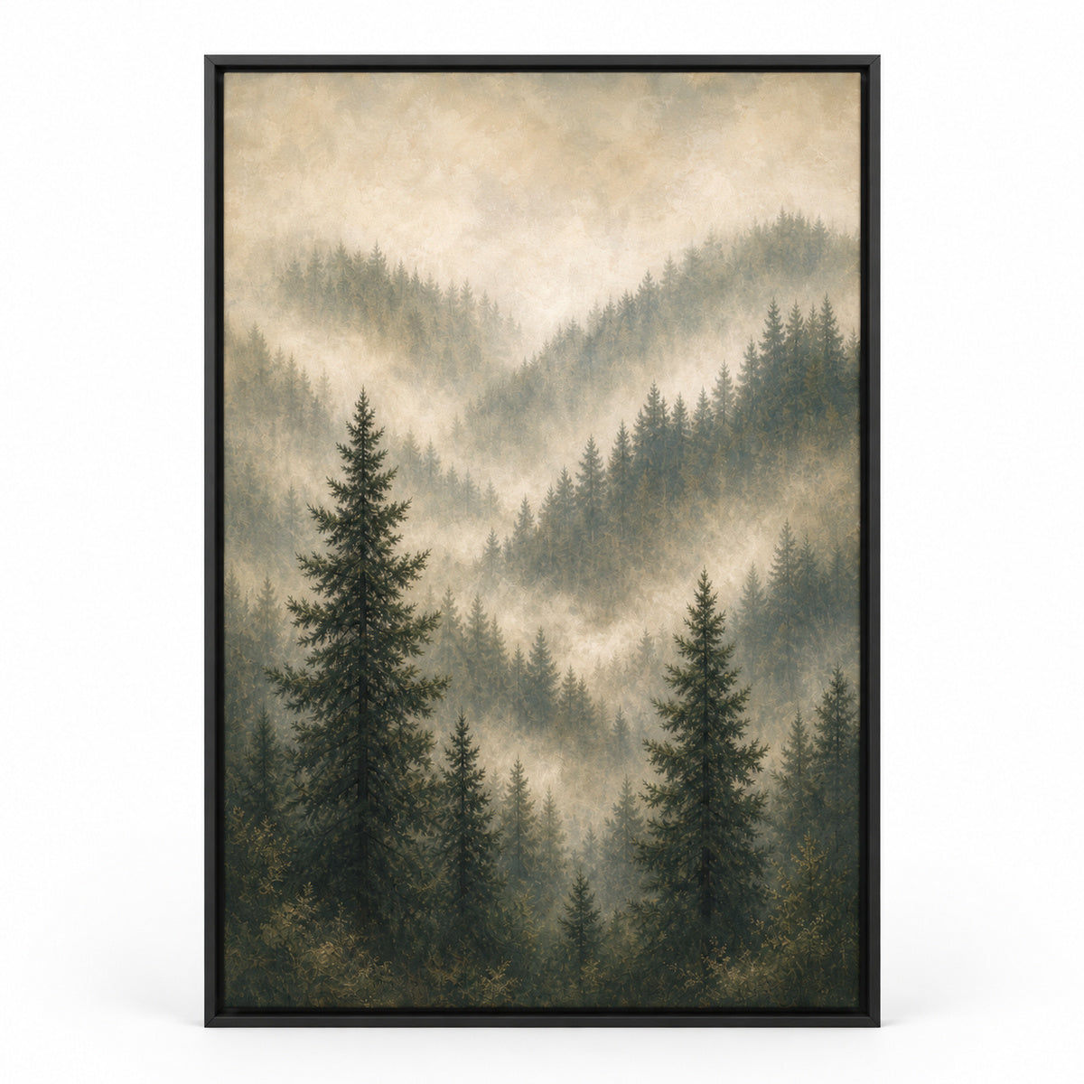 Misty Forest Landscape Canvas Painting for Living Room Decor | black_sku