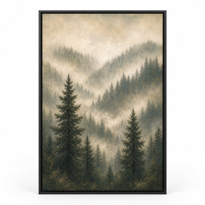 Misty Forest Landscape Canvas Painting for Living Room Decor | black_sku