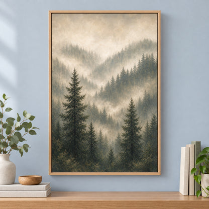 Misty Forest Landscape Canvas Painting for Living Room Decor | brown_independent_close