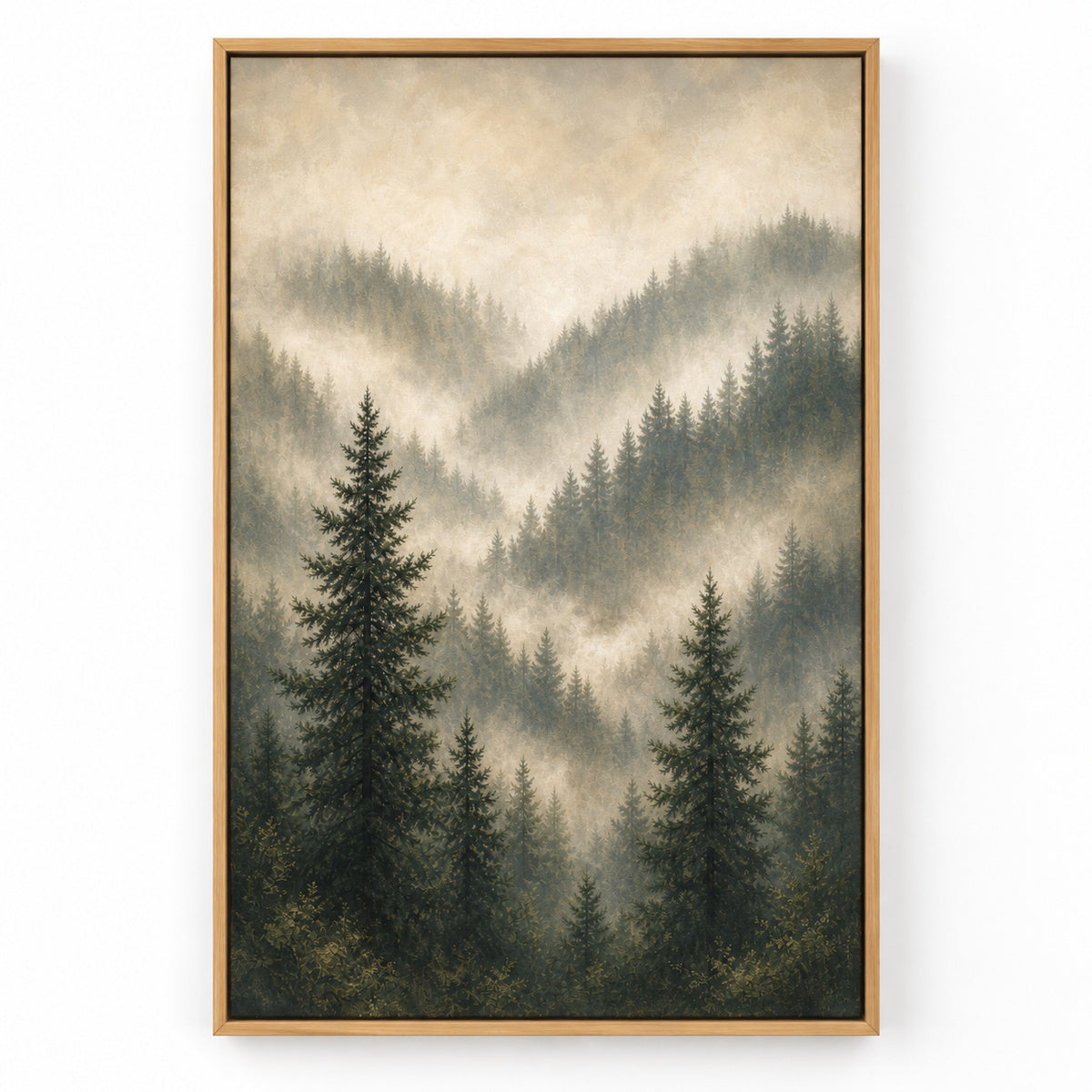 Misty Forest Landscape Canvas Painting for Living Room Decor | brown_sku
