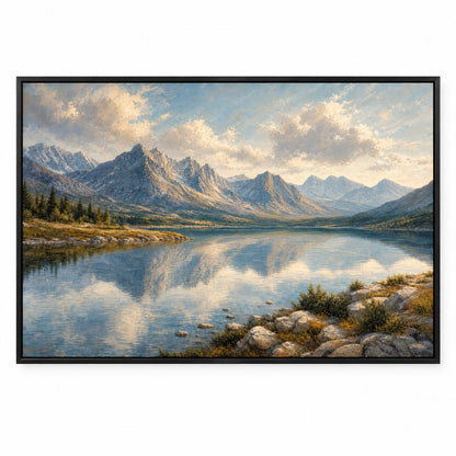 Mountain Lake Canvas Painting for Living Room Decor | black_sku