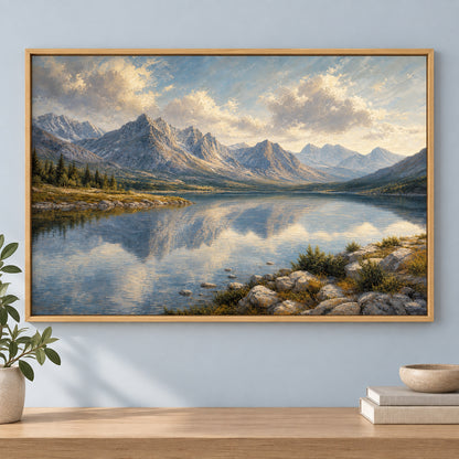 Mountain Lake Canvas Painting for Living Room Decor | brown_independent_close