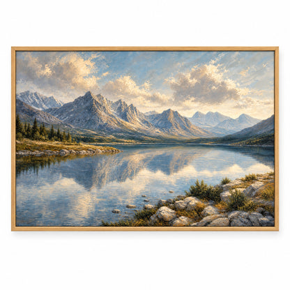 Mountain Lake Canvas Painting for Living Room Decor | brown_sku