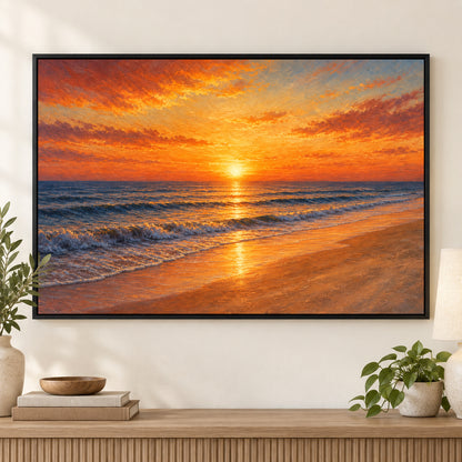 Sunset Coast Ocean Blue Canvas Painting for Wall Decor | black_independent_close