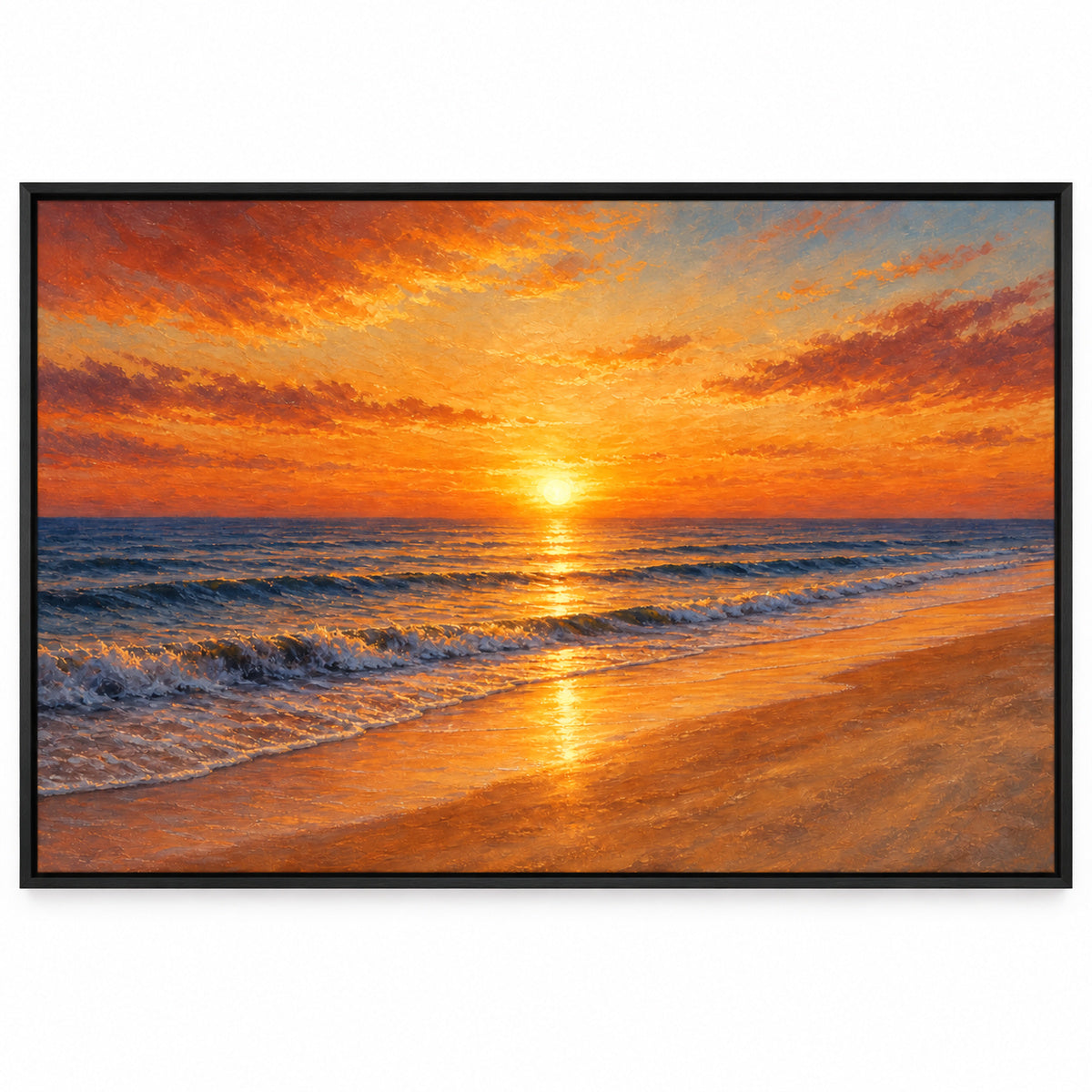 Sunset Coast Ocean Blue Canvas Painting for Wall Decor | black_sku