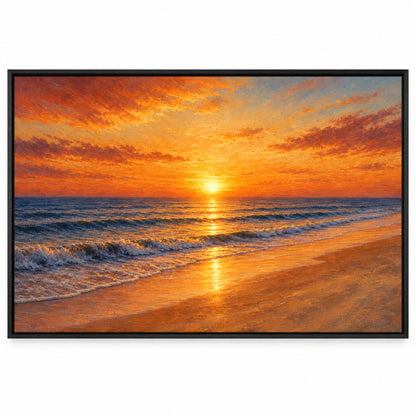 Sunset Coast Ocean Blue Canvas Painting for Wall Decor | black_sku