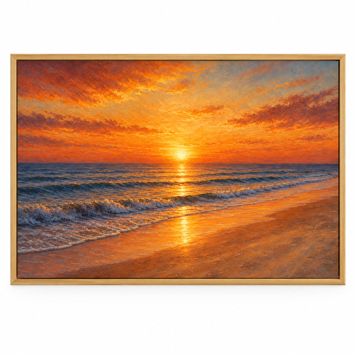 Sunset Coast Ocean Blue Canvas Painting for Wall Decor | brown_sku