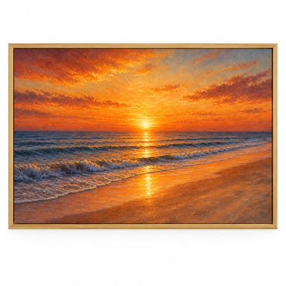 Sunset Coast Ocean Blue Canvas Painting for Wall Decor | brown_sku