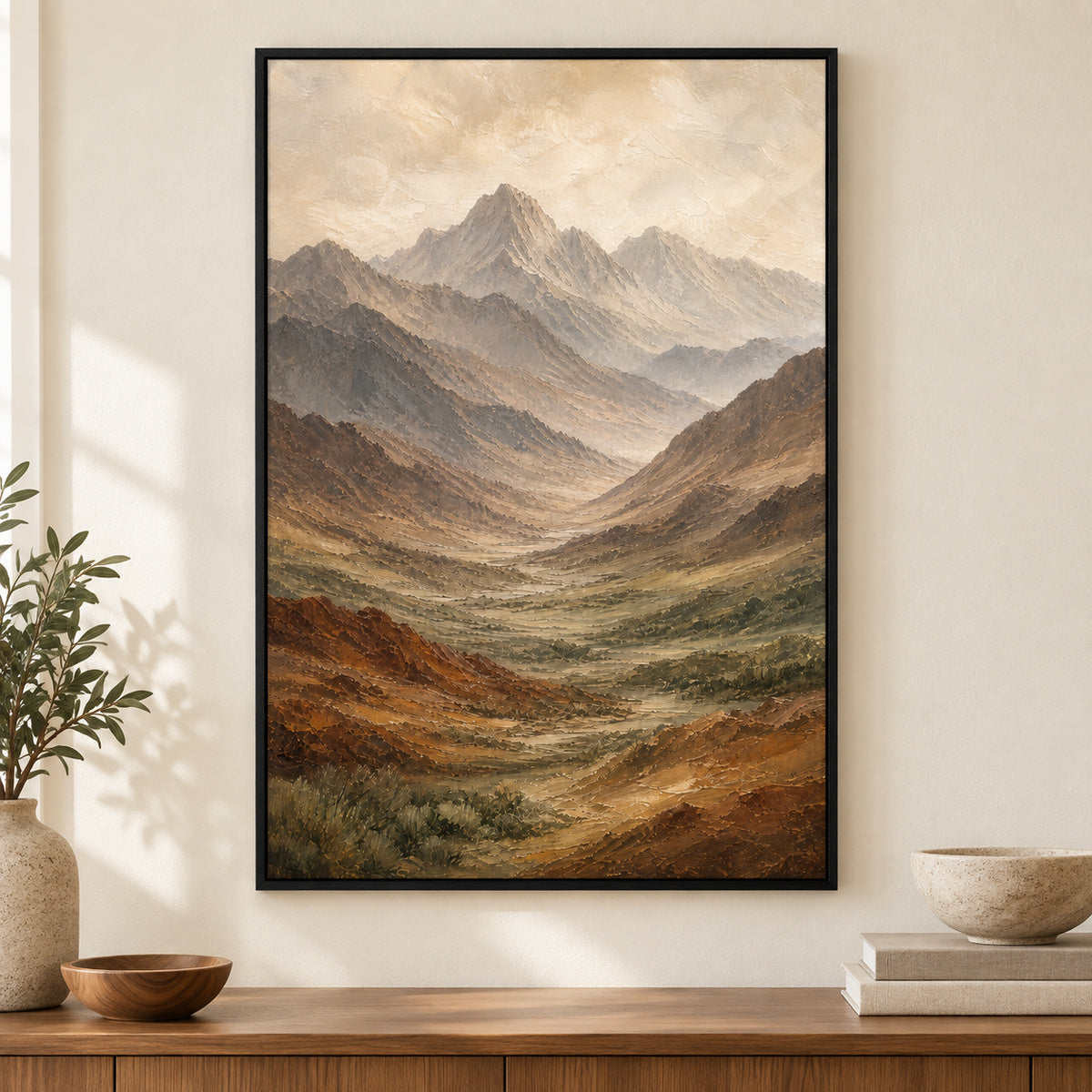 Earth Tone Mountain Landscape Canvas Wall Art | black_independent_close