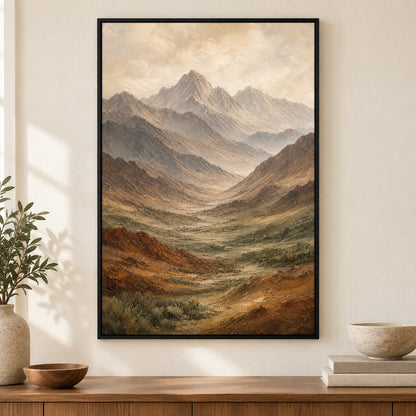 Earth Tone Mountain Landscape Canvas Wall Art | black_independent_close
