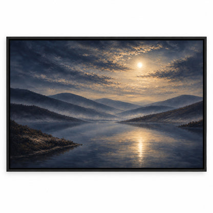 Moody Misty Lake Landscape Canvas Painting Wall Decor | black_sku