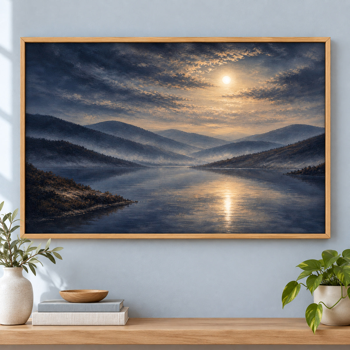 Moody Misty Lake Landscape Canvas Painting Wall Decor | brown_independent_close