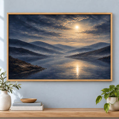 Moody Misty Lake Landscape Canvas Painting Wall Decor | brown_independent_close